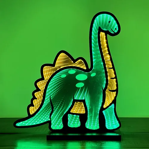 Espejo Infinito Luz Nocturna Led Dinosaurio Usb Modelo 3d