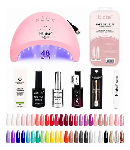 Kit Uñas Soft Gel Completo Cabina Uv Led 48w Tips Gel