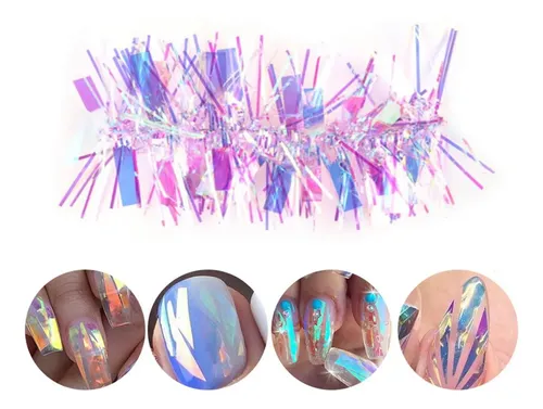 Adhesivos De Uñas Holográficos Iridiscentes Arcoíris Rosa Cl