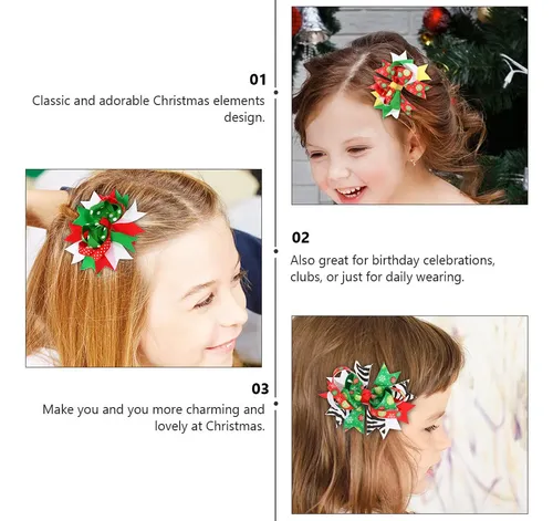 8 Pinzas Para El Pelo Con Forma De Lazo Navideño, Lazos Para