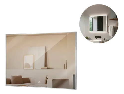 Espejo Premium Luz Led Trasera Horizontal Anodizado 75x100cm