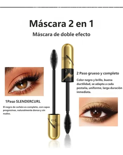 Mascara De Pestañas Rimel 2+1 Doble Efecto Alargador Curvado