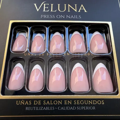 Uñas Postizas Press On Francesitas Reutilizable Veluna – Francesita Almendra Clásica Intensa