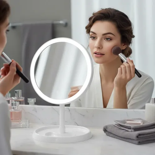 Espejo De Maquillaje Redondo Portátil Con Luz Led Carga Usb
