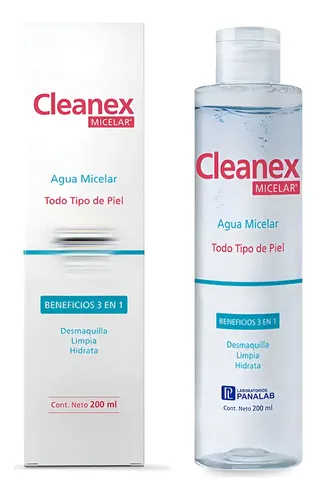 Cleanex Agua Micelar 3 En 1 Desmaquilla Limpia Hidrata 200ml
