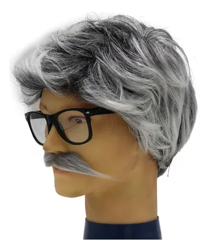 Cabello Masculino Gris Plateado + Gafas + Barba – Short Cin