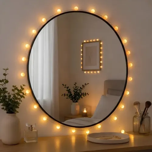 Guirnalda Luces LED Decorativas A Pilas 20 Bolitas Blancas Luz Cálida 3mtrs Dormitorio Living Fiesta Navidad Habitación Espejo Mesa Decoración Interior