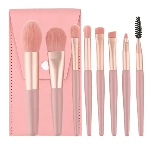 Set 8 Brochas Maquillaje Mini Travel Con Estuche Color Azul