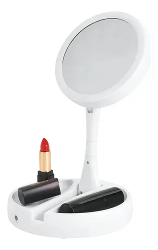 Espejo Aumento Doble Con Luz Led Fría Maquillaje Plegable Usb Pilas