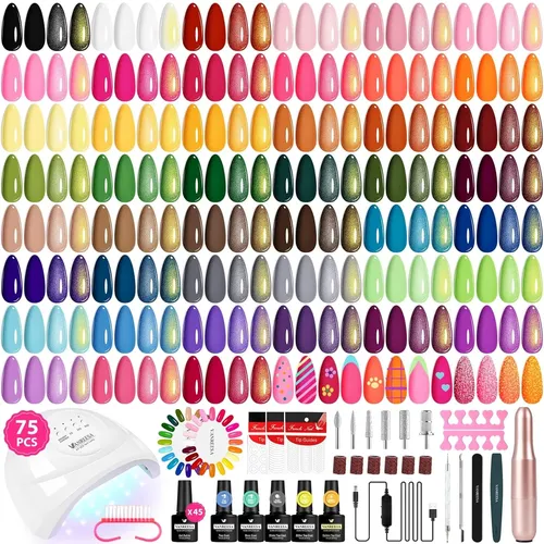Kit Uñas Gel 75 Piezas Colores Base Y Top Coat