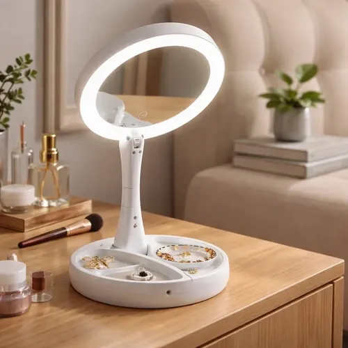 Espejo De Pie Luz Fría Led Maquillaje Aumento 10x Doble Faz
