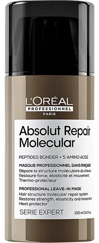 L’Oréal Professionnel Serie Expert Absolut Repair Molecular Mascarilla Sin Enjuague Reparadora de Daño Profundo para Cabello Dañado con Protección Térmica, 100 ml