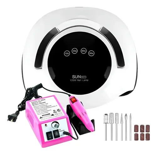 Combo Cabina Uv/led Sun 120w Tactil + Torno Profesional Color Agua