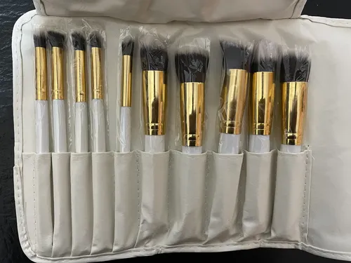 Set De 10 Brochas Maquillaje Kabuki Con Estuche