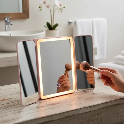 Espejo De Maquillaje Rosa Prini Con Triple Panel Y Luz Led