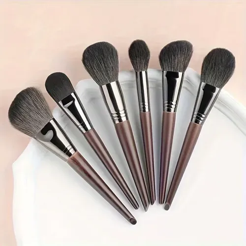 Set 6 Brochas De Maquillaje Cerdas Naturales Alta Calidad