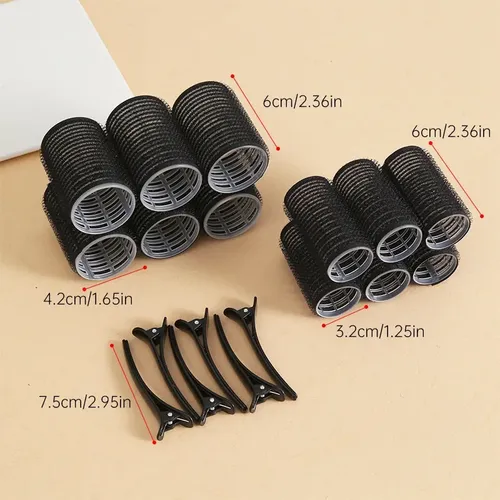 Rulos Para Cabello Con Clips 3cm Y 4cm 12 Piezas Negro