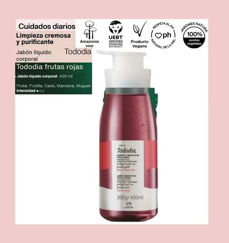 Jabon Liquido En Gel Frutas Rojas Tododia Natura Vegano