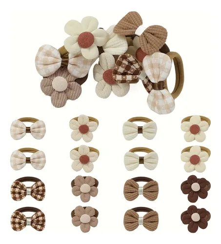 S- 16 Flores For Niñas Con Lazos Y Anillos De Pelo ,