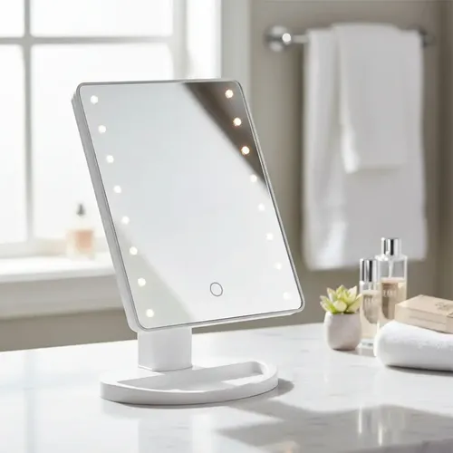 Espejo De Maquillaje Rectangular Con Luz Led Marco Blanco