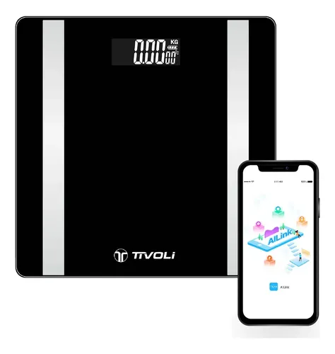 Balanza Digital Baño Tivoli Bluetooth Sensor Temperatura Color Negro