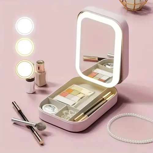 Caja De Almacenamiento De Maquillaje Con Espejo R2led, Portá