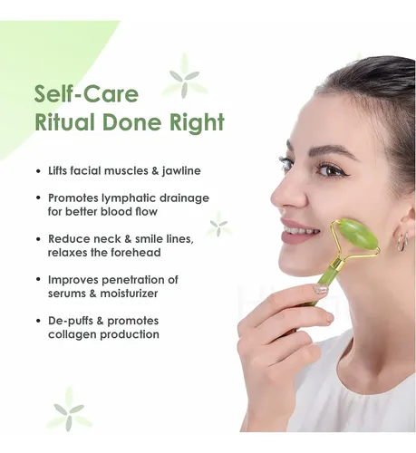 Rodillo Facial Jade Natural Verde Con Gua Sha Y Silicona