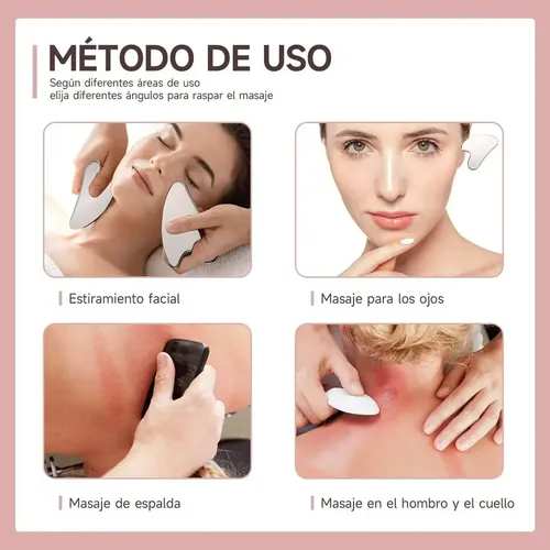 Kit 3 Piezas Guasha Facial Acero Inoxidable Masajes Cuello Todo Tipo De Piel Día/noche