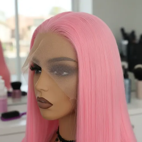 Peluca Lace Front Adiolacba Premium Símil Natural 70 Cm Tamaño De La Base Regulable Tono Rosa Chicle