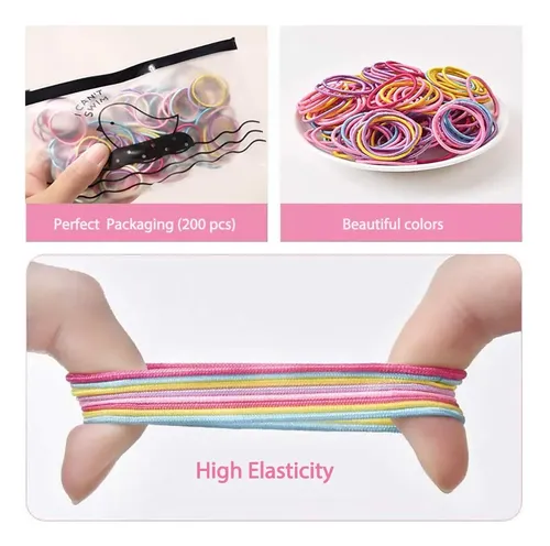 Ligas Para El Cabello Berchaoki 200 Unidades Para Niñas, Ban