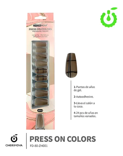 Pack de Uñas Press On Autoadhesivas Coffin Brillantes Cherimoya