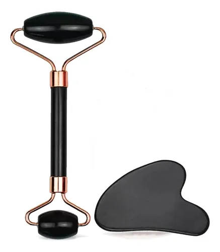 Set Gua Sha Y Rodillo Facial Ao Yee Zgl Resina Negro
