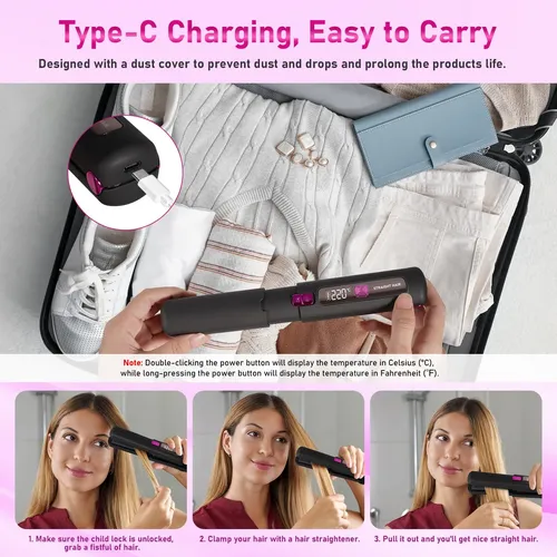Plancha De Pelo Nsyee 2 En 1 De Cerámica Inalámbrica 4500 Ma