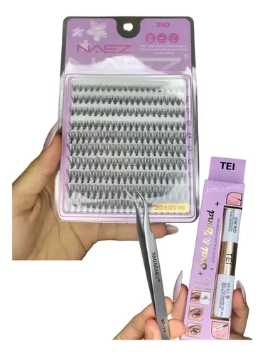 Kit Pestañas Cluster De Punto Postizas 20d+ Adhesivo Y Pinza