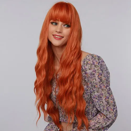 ** Pelucas Cosplay Naturales Largas Onduladas Mujer Naranja