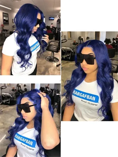 Peluca Rizada Azul Larga Con Partes Centrales, 26 Pulgadas Ab1010