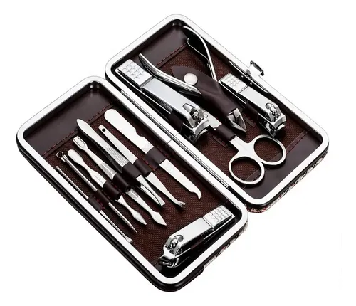 Set Manicura Pedicura 12 Piezas Acero Inoxidable Con Estuche