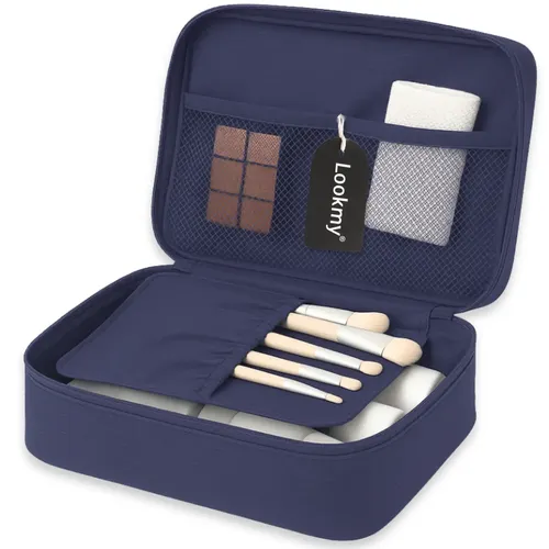 Portacosmético neceser maquillaje Negro Lookmy | necessaire organizador bolso de viaje impermeable lavable compacto | ideal maleta, valija y cartera de mujer y hombre | neceser cosméticos