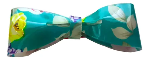 Hebilla de Cabello Marqui de Plástico en Forma de Moño Floreado, Turquesa