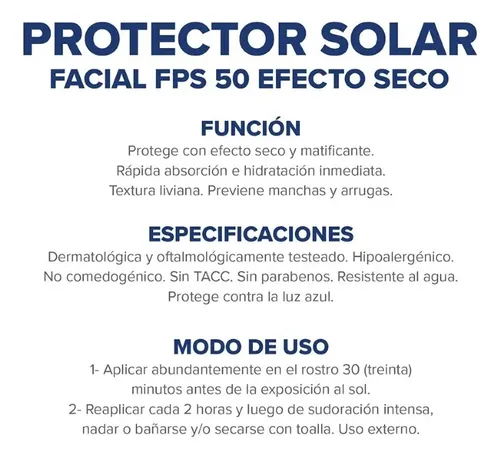 Dermaglós Protector Solar Fps50 Facial Efecto Seco Matifica