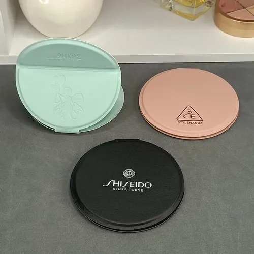 Espejo De Maquillaje Plegable De Cuero Sintético