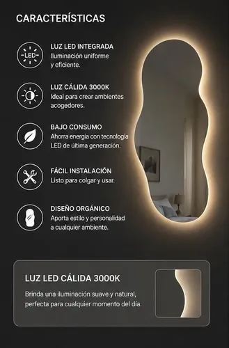 Espejo Nube Led 120×60 Premium Living/habitación Marco Pvc
