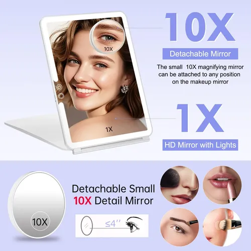 Espejo De Maquillaje Con Luz Led Funtouch Recargable Blanco