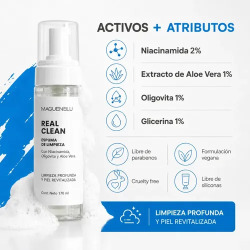 Limpieza Facial Desmaquillante Espuma limpiadora con Niacinamida Aloe Vera Oligovita X175ml