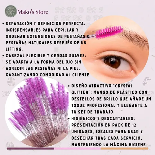 Cepillo Para Maquillaje De Pestañas Cejas X 12 Cristal Glitt