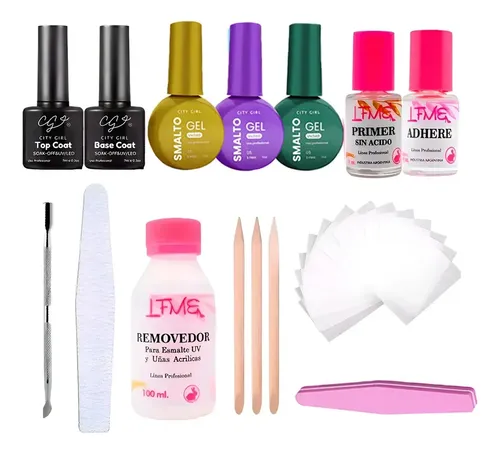 Kit Insumos Semipermanentes Esmaltes Base Top Manicura Uñas