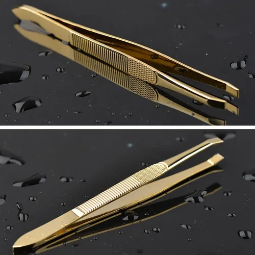 Pinzas De Cejas De Acero Inoxidable Dorado 9×0.8cm