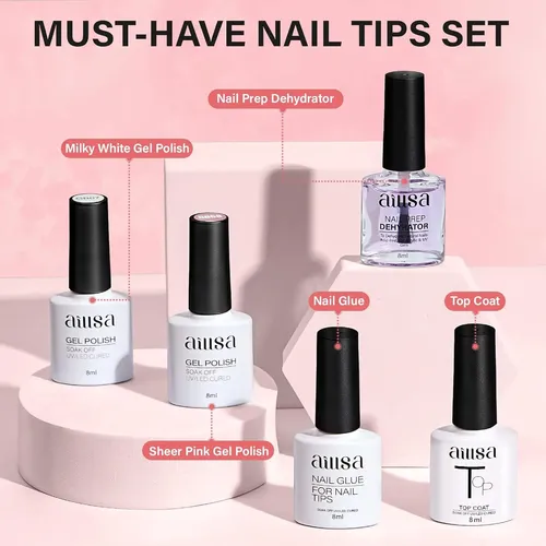 Kit Uñas Gel 240 Tips Cortos Con Lámpara Uv Y Pegamento
