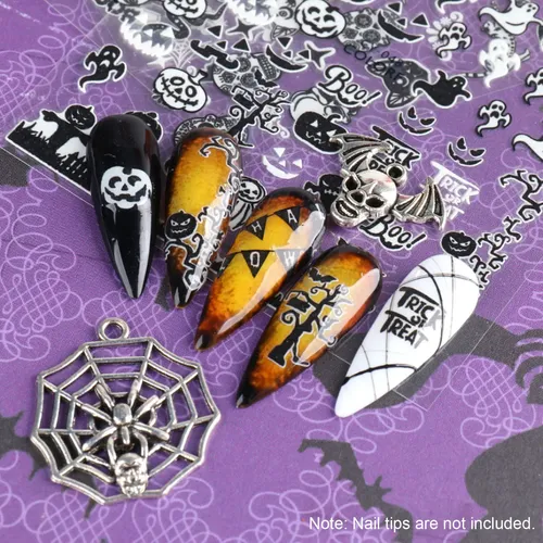 Pegatinas 3d Uñas Halloween Brilla En La Oscuridad