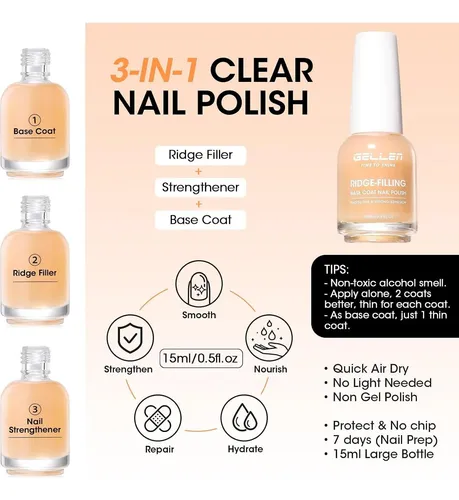 Esmalte De Uño Gellen Base Y Top Coat Anti-estrías Brillo